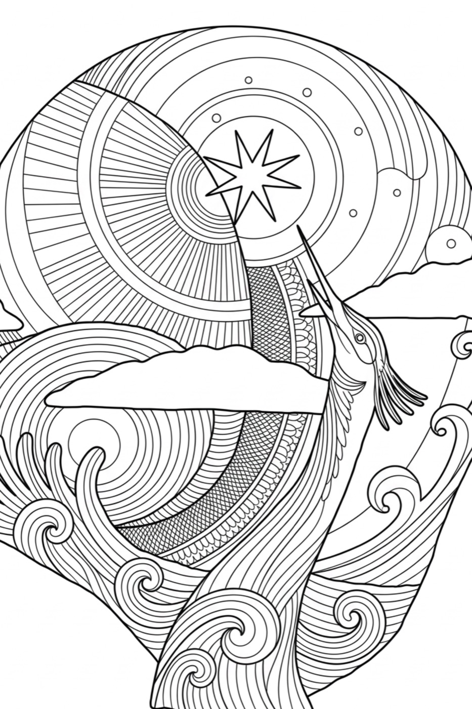 Finished line-art coloring page: a leopard's face framed by jungle leaves